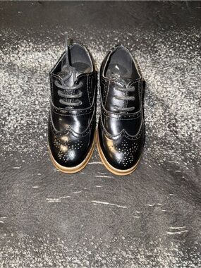 Stacy Adams Black Wingtip Kids Dress Shoes with Tan Sole